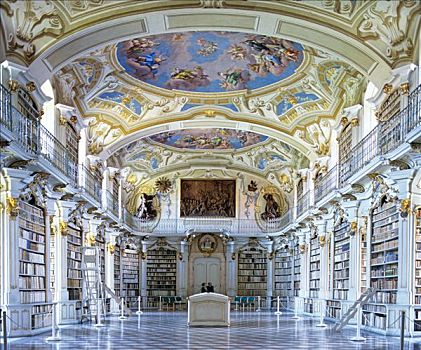 天花板,壁画,图书馆,世界,教堂,本笃会修道院,施蒂里亚,奥地利,欧洲
