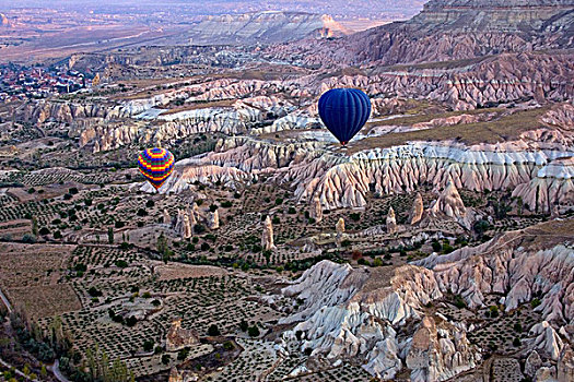 土耳其,卡帕多西亚,气球,乘,俯视