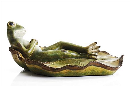 青蛙,小雕像,躺着,荷叶