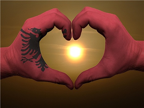 心形,喜爱,手势,彩色,阿尔巴尼亚,旗帜