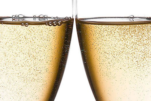 特写,干杯,两个,香槟酒杯,金色,泡泡
