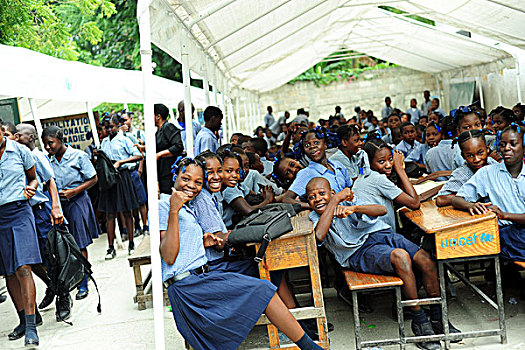 haiti,croix,des,bouquets,children,studying,outdoor,under,tent,after,earthquake