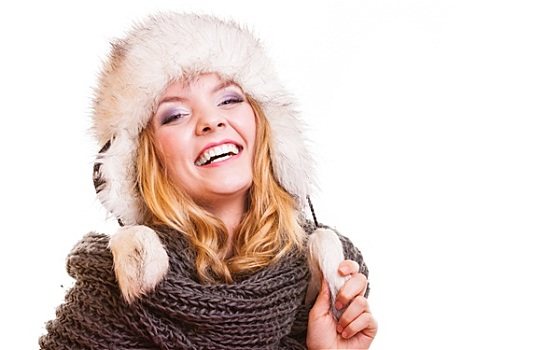冬季时尚,女孩,裘皮帽,有趣,隔绝