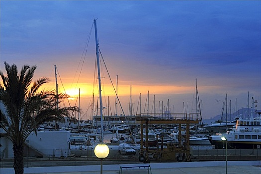 福门特拉岛,港口,日落,晚间,码头