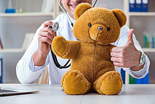 医生,兽医,儿科医生,拿着,检查,办公室,泰迪熊