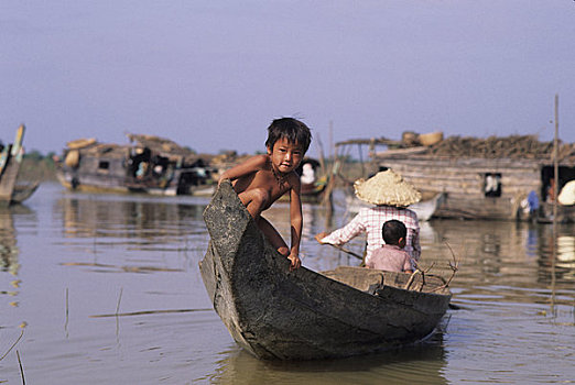 柬埔寨,靠近,收获,漂浮,乡村,越南人