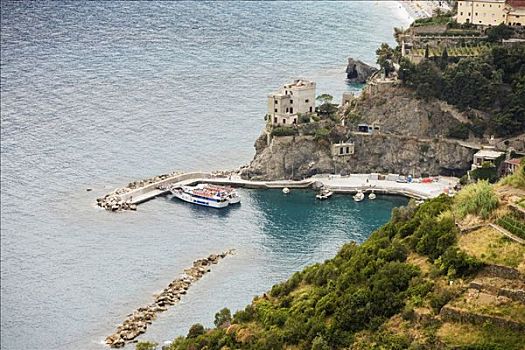 俯拍,渡轮,海中,利古里亚海,意大利,里维埃拉,五渔村,拉斯佩齐亚,利古里亚