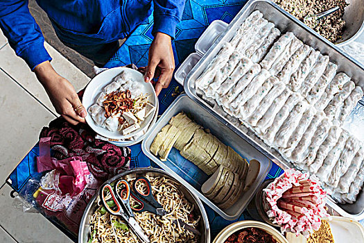 街道,厨房,糯米纸卷,万象,老挝