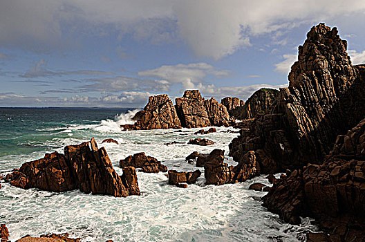 波浪,岬角,顶峰,粉色,花冈岩,雨,看,菲利普岛,维多利亚,澳大利亚