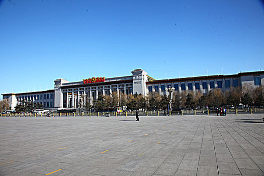 国家博物馆,中国,北京,天安门,广场,五星红旗,华表,全景,地标,传统,蓝天