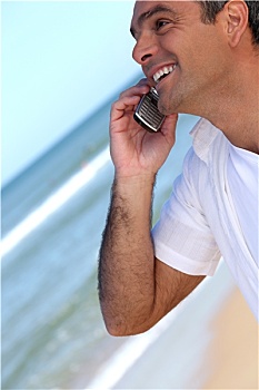微笑,男人,手机,海滩