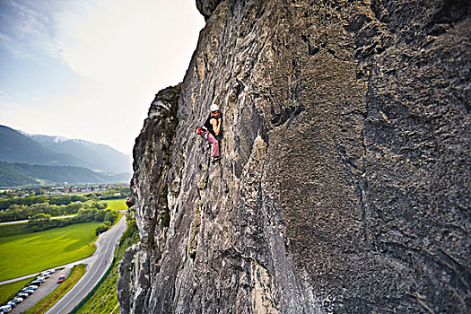 女人,攀登,岩石,提洛尔,奥地利,欧洲