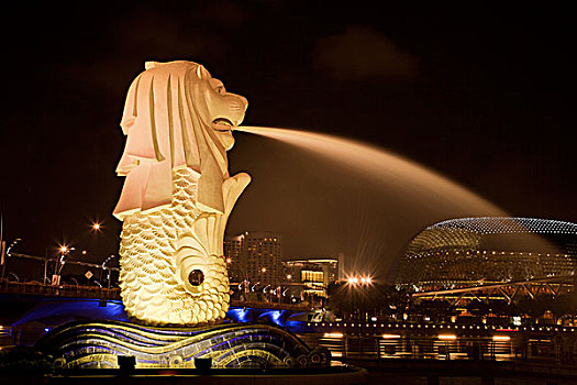 新加坡,鱼尾狮,雕塑,喷涌,水,画廊