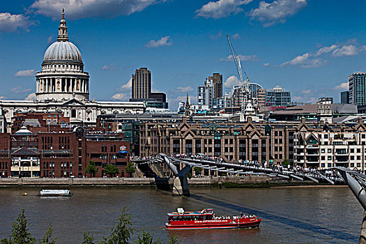 千禧桥,城市天际线,伦敦,英格兰
