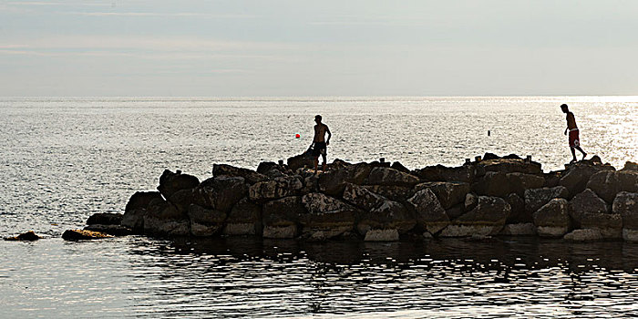男人,岩石上,海洋,伊斯基亚,岛屿,坎帕尼亚区,意大利