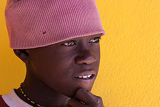 纳米比亚人,男孩,戴着,粉色,帽子,头像,纳米比亚,非洲