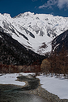 积雪,山