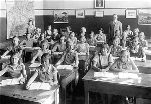 历史,照片,女孩,班级,20年代