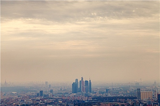 烟雾,日落,莫斯科,城市