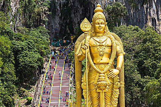 巨大,金色,雕塑,印度教,神,楼梯,洞穴,背景