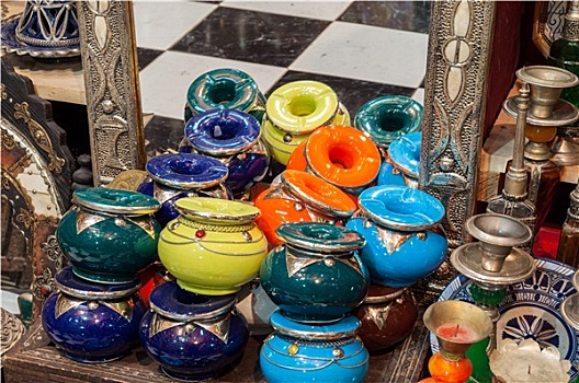 传统,摩洛哥,陶瓷,饰品,店,非洲