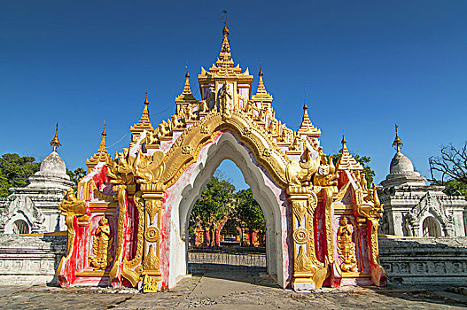 入口,大门,佛塔,固都陶佛塔,寺庙,曼德勒,缅甸,亚洲