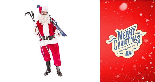 合成效果,图像,圣诞老人,拿着,滑雪,滑雪杖