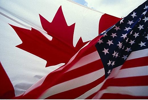 特写,加拿大,美国国旗