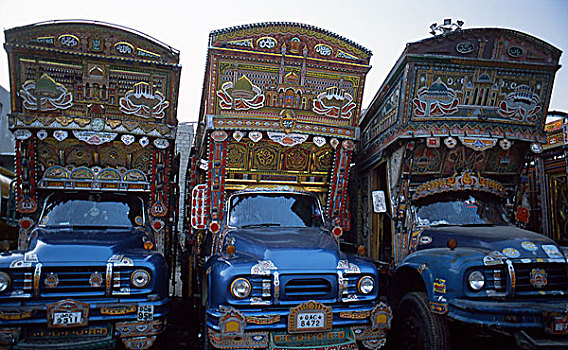 民间艺术,巴基斯坦,乡村,巷道,城市,街道,长途,公路,国家美术馆,墙壁,千变万化,展示,恒动,浩大,卡车