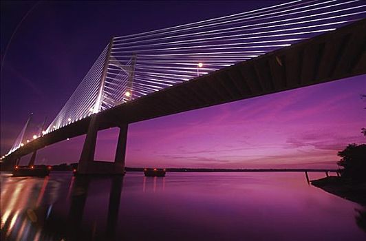 仰视,吊桥,夜晚,桥,杰克逊维尔,佛罗里达,美国