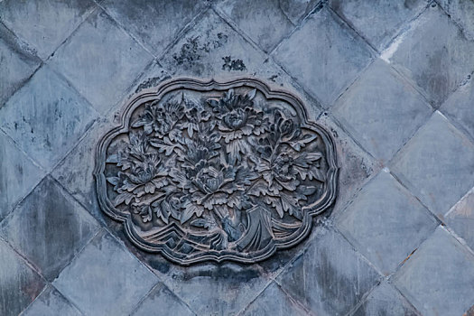 北京市恭王府照壁牡丹花浮雕建筑