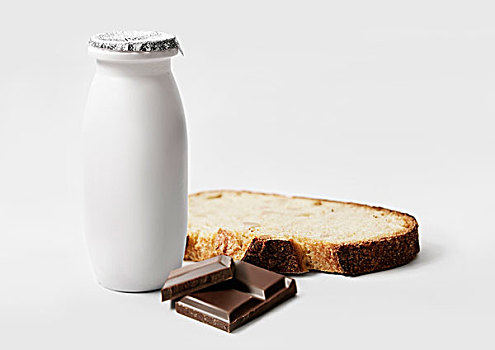 小瓶,牛奶,巧克力,面包片