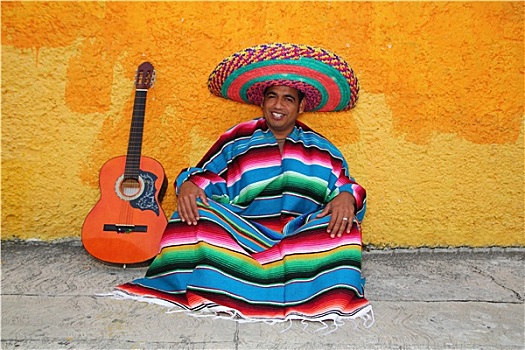 高兴,墨西哥人,男人,特色,阔边帽,吉他