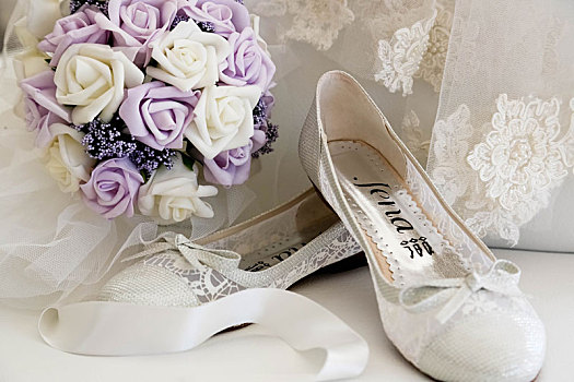 新娘,鞋,花