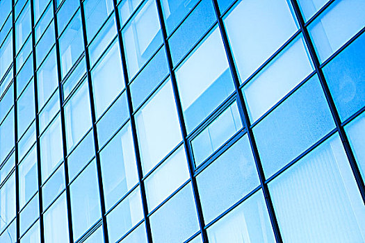 现代办公室,建筑,蓝色,发光,玻璃,钢铁,框架