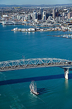 新西兰,高桅横帆船,奥克兰海港大桥,港口,中央商务区,奥克兰,北岛