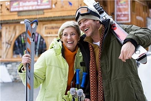 中年,夫妻,滑雪
