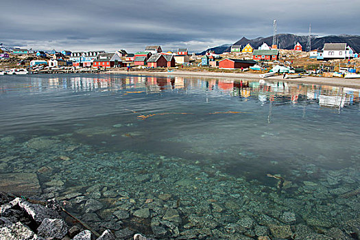 格陵兰,半岛,迪斯科湾,遥远,住宅区,特色,彩色,家,大幅,尺寸