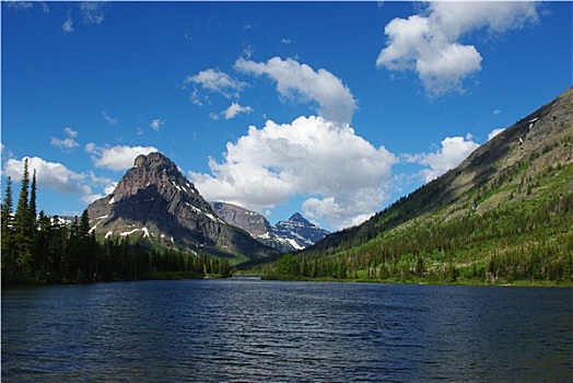 湖,树林,山,冰川国家公园,蒙大拿
