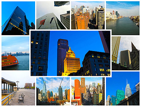 纽约,曼哈顿,风景,摩天大楼,天空,抽象拼贴画