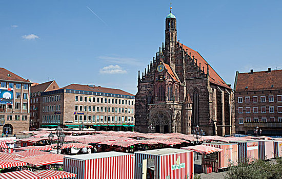 市场,圣母教堂,圣母大教堂,历史,中心,纽伦堡,中间,弗兰克尼亚,巴伐利亚,德国,欧洲