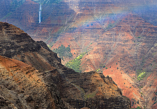 彩虹,上方,瀑布,威美亚峡谷,考艾岛,夏威夷,美国