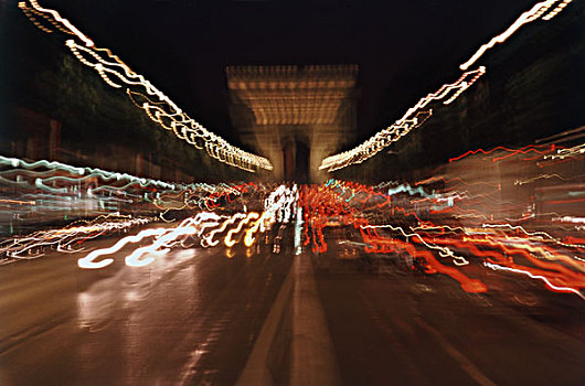 法国,巴黎,道路,香榭丽舍大街,夜晚,拱形,大幅,尺寸