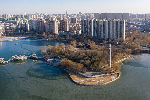 石家庄市,水上公园航拍画面