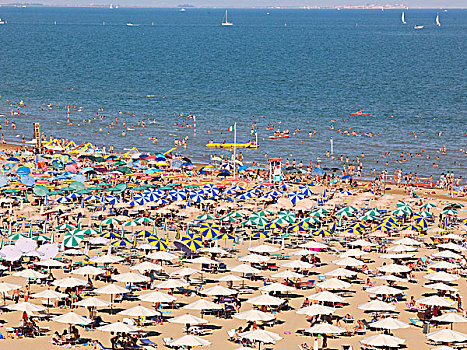 风景,海滩,伞,太阳,躺椅,利加诺黄金沙滩,乌迪内,亚得里亚海,海岸,意大利,欧洲