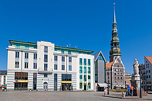 尖顶,教堂,城镇,老城,里加,拉脱维亚,北欧