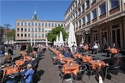 放松,街头咖啡馆,晴天,城市,芒斯特,北莱茵威斯特伐利亚,德国