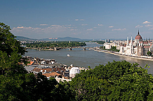 风景,城堡,山,堤岸,多瑙河,河,玛格丽特,岛屿,议会,布达佩斯,匈牙利,欧洲