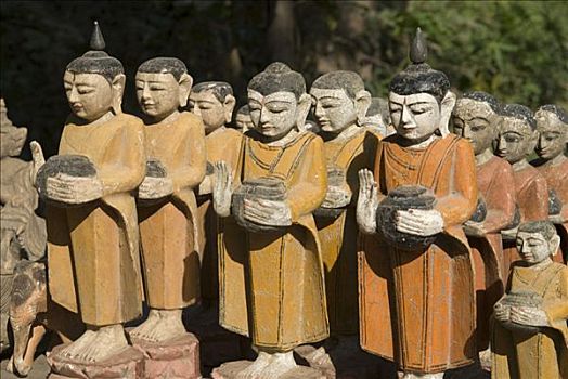 缅甸,僧侣,小,雕塑,户外