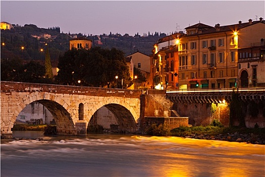 罗马桥,早晨,亮光,维罗纳,意大利